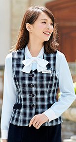 11740 en joie(アンジョア) 医療現場で人気!優しい色合いで安心感ある癒し系チェック柄ベスト 93-11740