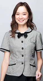 26440 en joie(アンジョア) ふんわり優しい印象のチェック柄オーバーブラウス(リボン付) 93-26440