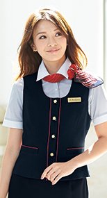 en joie(アンジョア) 16460 濃紺に赤のパイピング!ペプラムスタイルの無地ベスト 93-16460