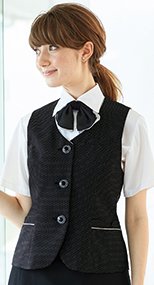 16480 en joie(アンジョア) 引き締め効果のあるパイピングに上品なドット柄のベスト 93-16480