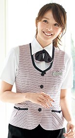en joie(アンジョア) 16500 優しい雰囲気のラウンドネックに爽やかでニット素材のベスト ボーダー 93-16500