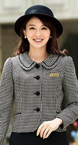 en joie(アンジョア) 81460 柔らかい印象のツイード調千鳥チェック柄ジャケット 93-81460