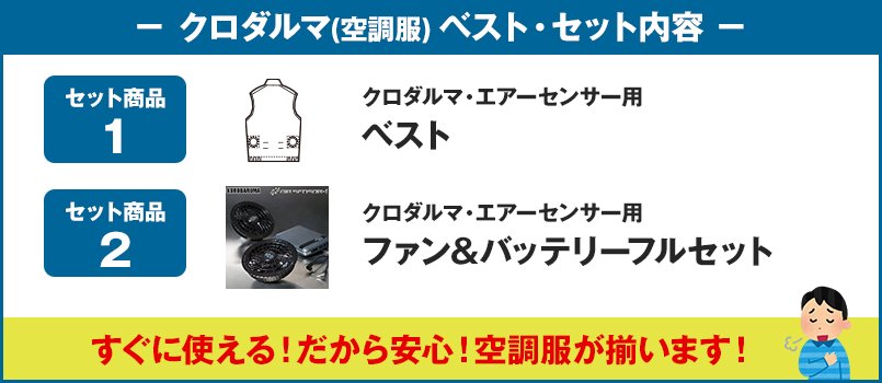 クロダルマ・エアーセンサー(空調服)のセット内容