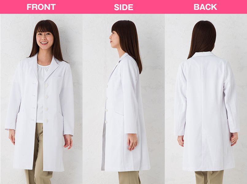 SD3040 ナガイレーベン(nagaileben) シングル診察衣長袖(女性用) モデル前後(レディース)