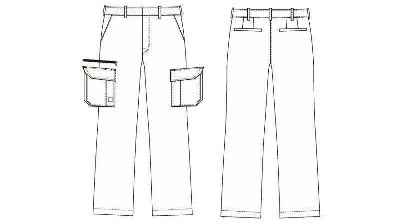 AZ60521 アイトス カーゴパンツ(ノータック)(男女兼用) ハンガーイラスト・線画